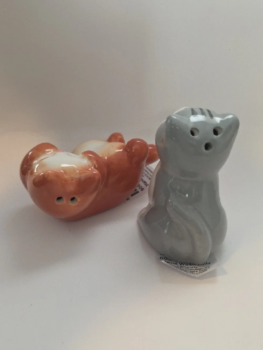 Cat Mini Ceramic Salt and Pepper Shakers - Orange & Gray